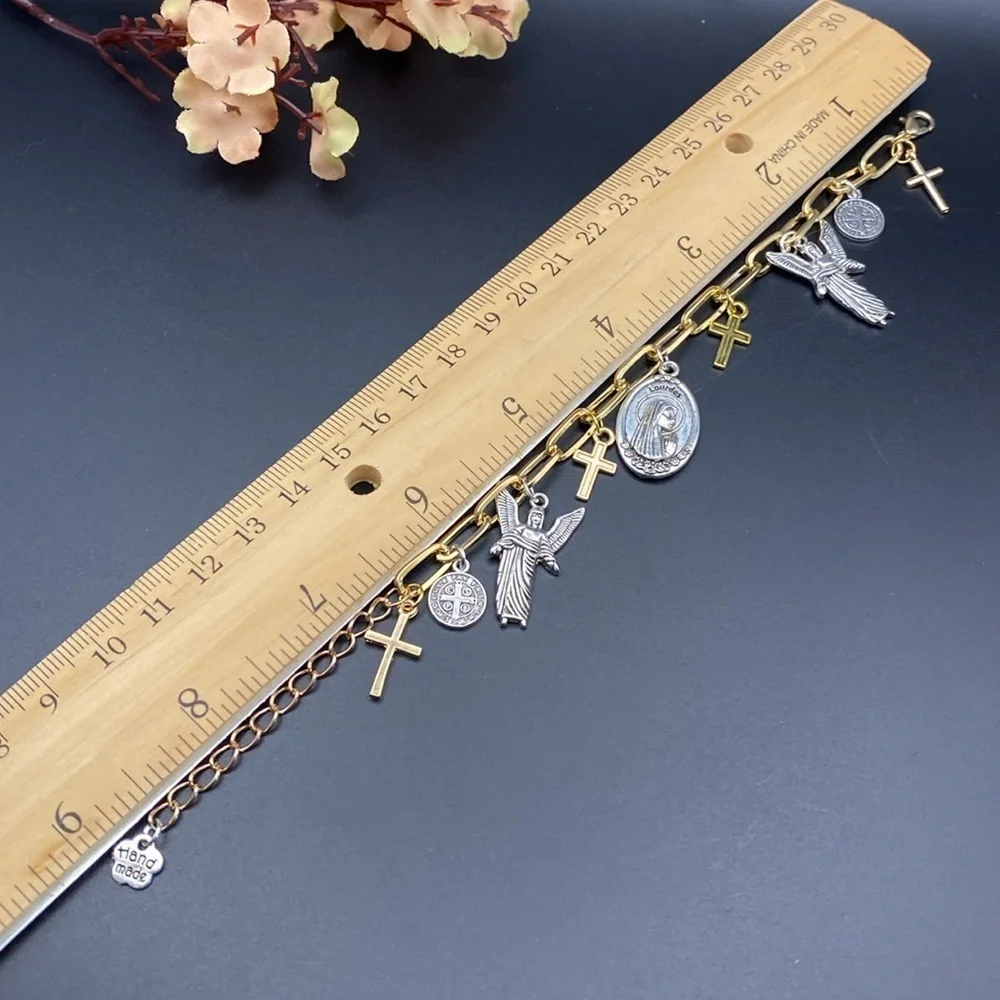 Gold and Silver Handmade Religious Charm Bracelet